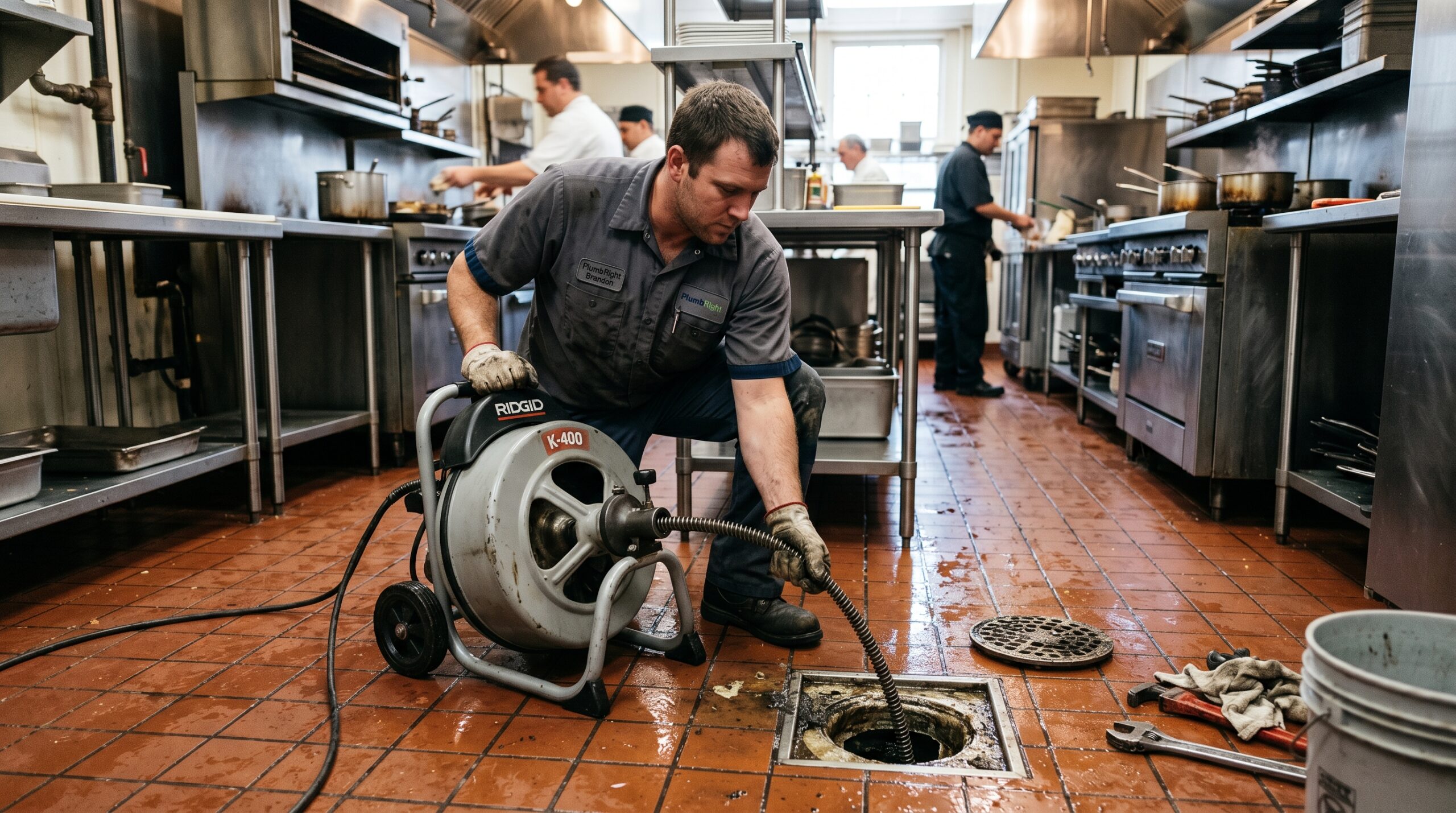 Commercial plumber performing repairs in Brandon FL business