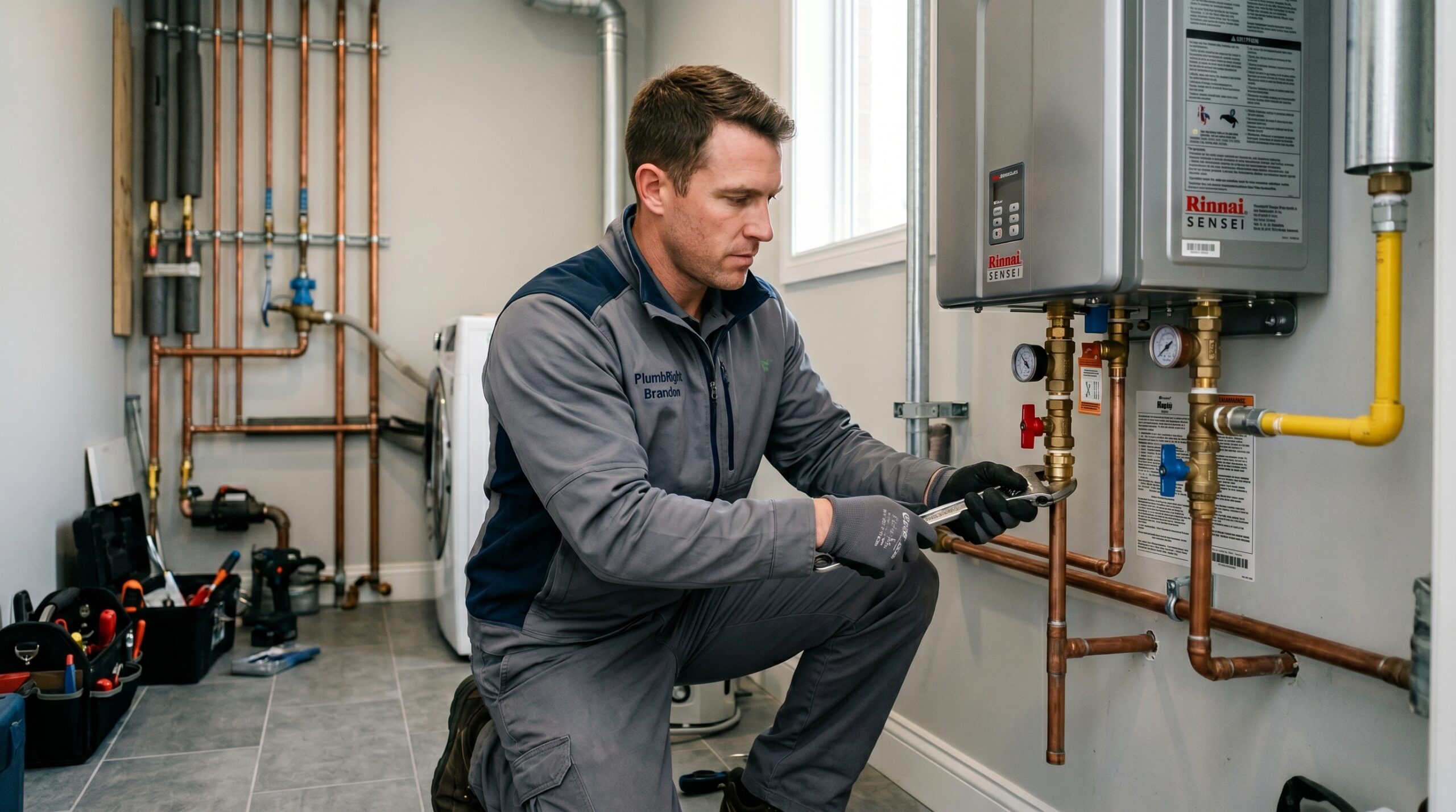 PlumbRight Brandon plumber installing a water heater in Brandon FL home